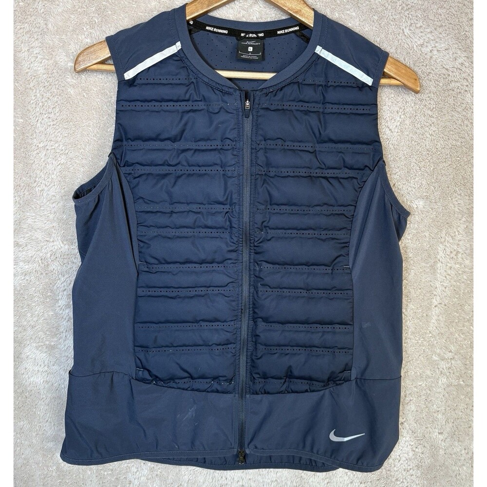 Nike Aeroloft 856636-471 Running Vest Womens L Navy Blue Full Zip Down Fill